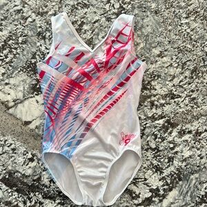 GK leo gymnastics leotard Simone Biles child large red white blue